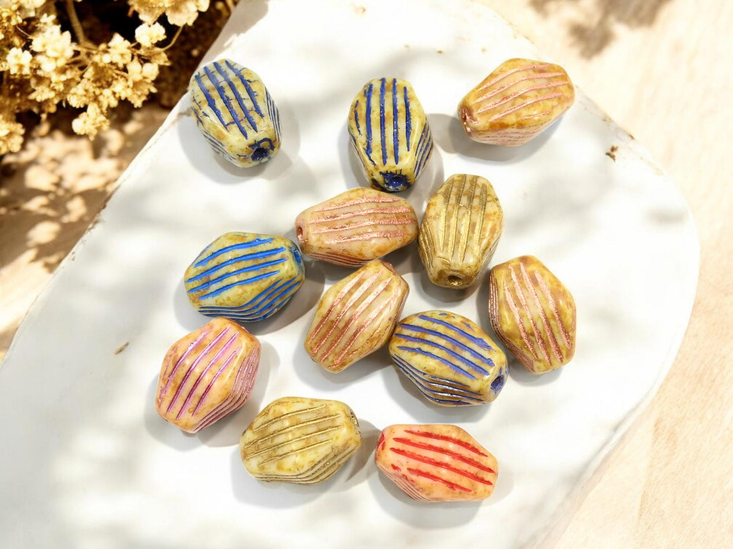 Czech Glass Beads - Bicone Beads - Mixed Beads - Czech Bead Mix - 12x8mm - 12pcs - (A73)