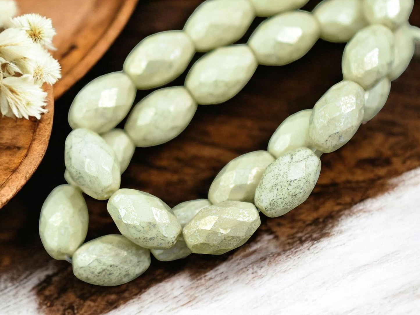 *12* 12x8mm Silver Merucry Washed Ivory Fire Polished Faceted Oval Beads