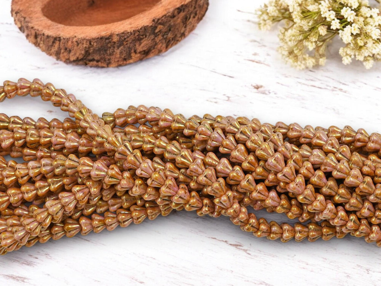 Bell Flower - Flower Beads - Czech Glass Beads - Picasso Beads - Czech Flower Beads - Small Flower Beads - 4x6mm - 50pcs - (B413)