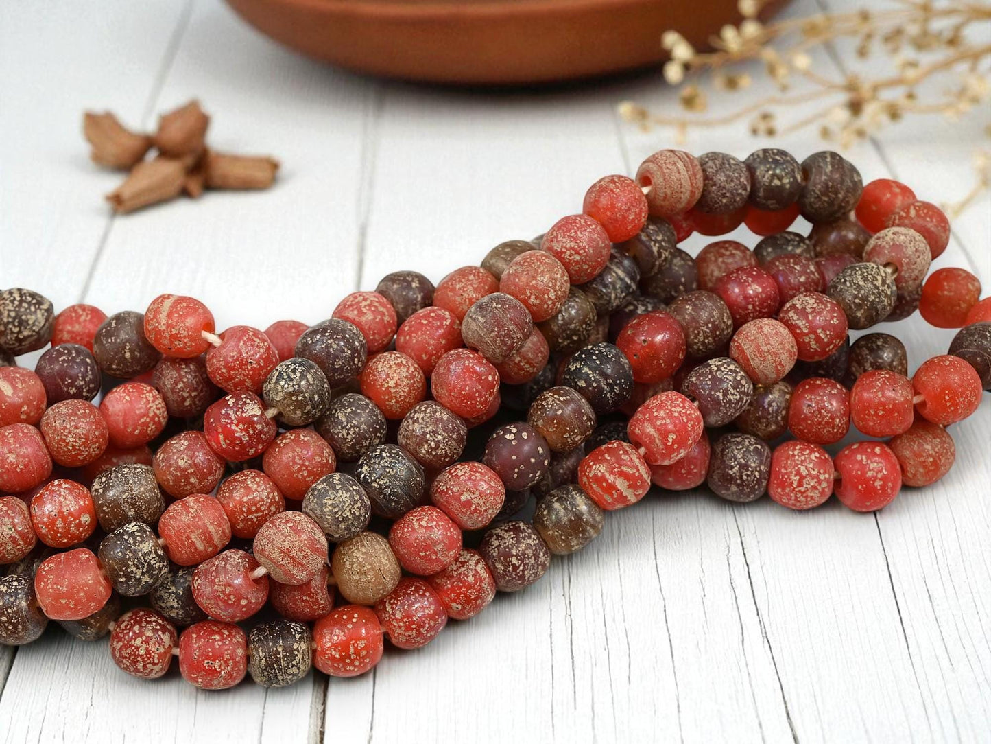 Fair Trade Beads - Pompeii Beads - Indonesian Glass Beads - Recycled Glass Beads - Java Beads - 24" Strand - (J50)