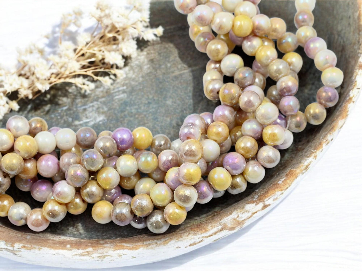 Glass Bead Strands - Round Beads - Chinese Glass - Electroplated Glass - 8mm - 30" Strand - (5732)