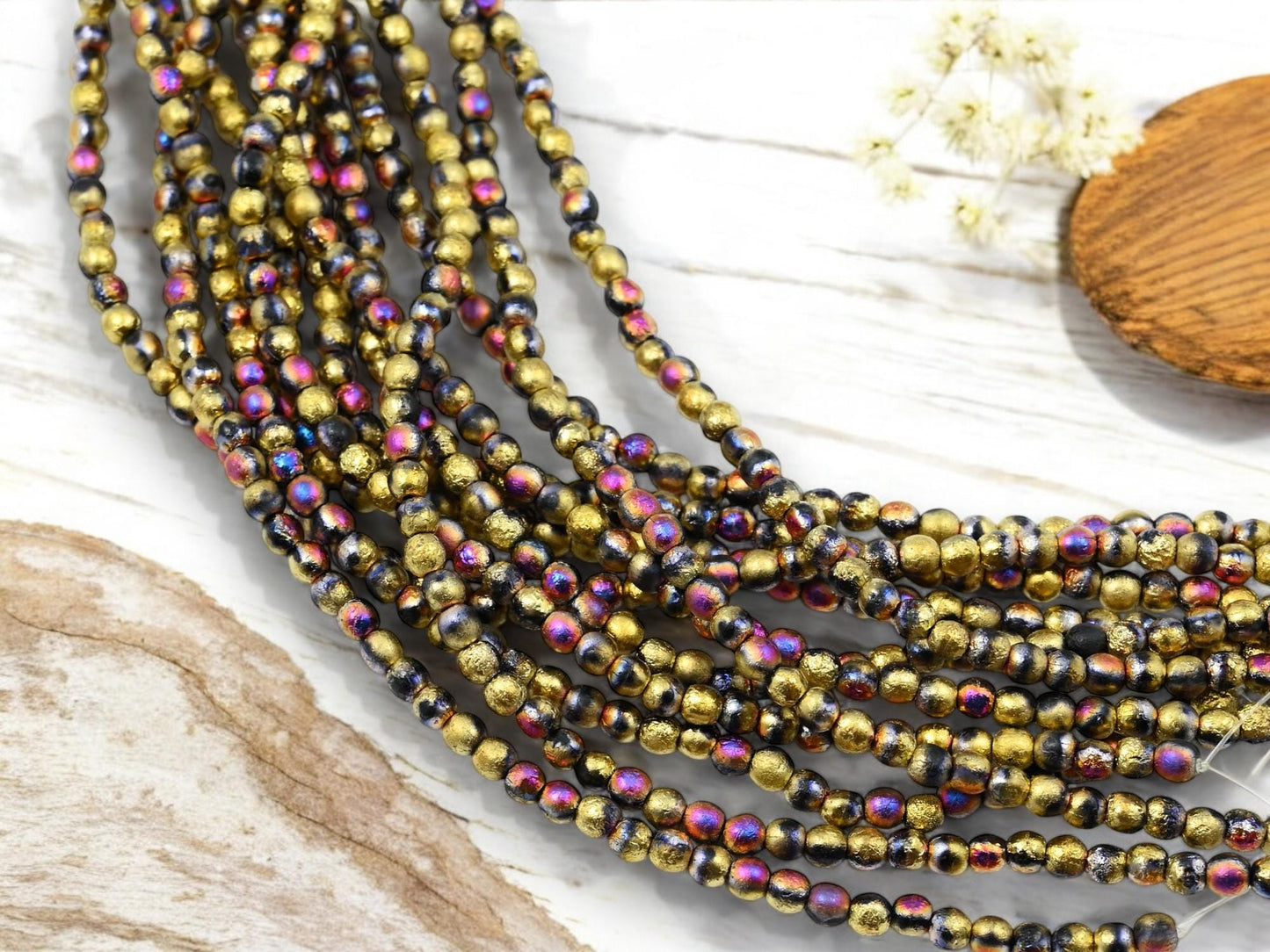 Czech Glass Beads - Round Beads - Etched Beads - Druk Beads - Silver Beads - 4mm - 50pcs - (2404)