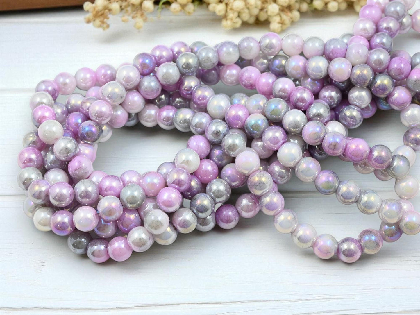Glass Beads - Round Beads - Chinese Glass - Electroplated Glass - 8mm - 30" Strand - (5205)