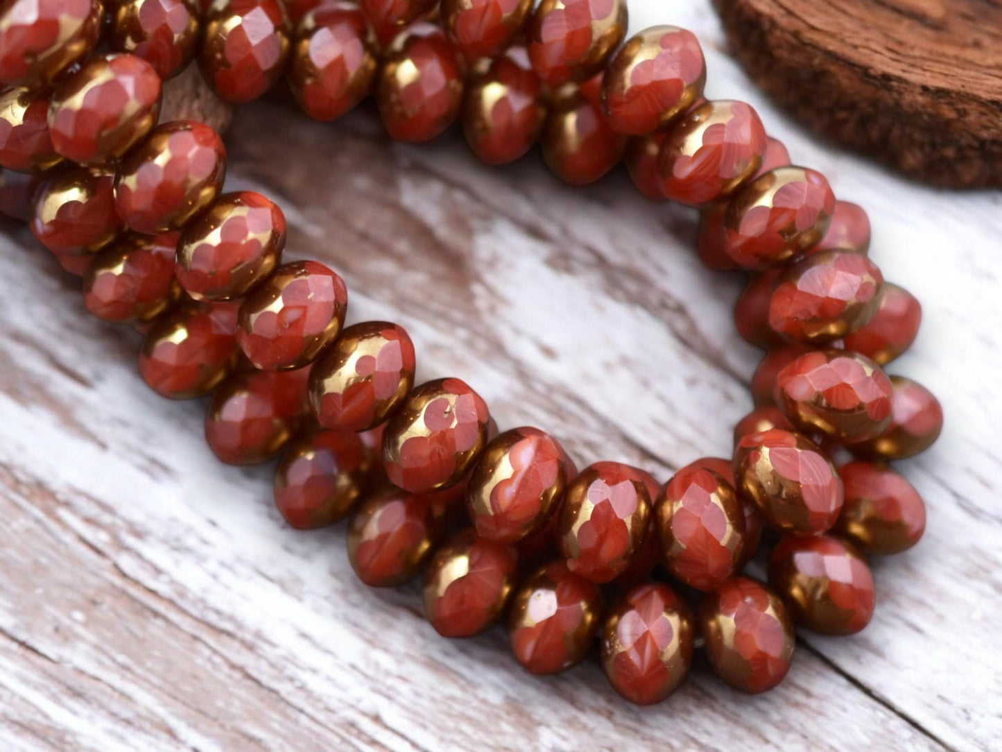 *25* 5x7mm Bronze Washed Burnt Orange Silk Fire Polished Rondelle Beads