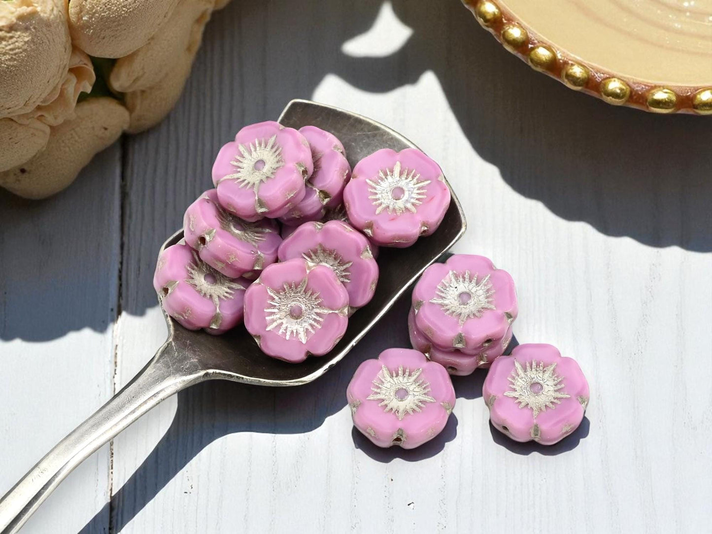 Picasso Beads - Czech Glass Beads - Hawaiian Flower Beads - Czech Glass Flowers - 12mm - 12pcs - (4368)