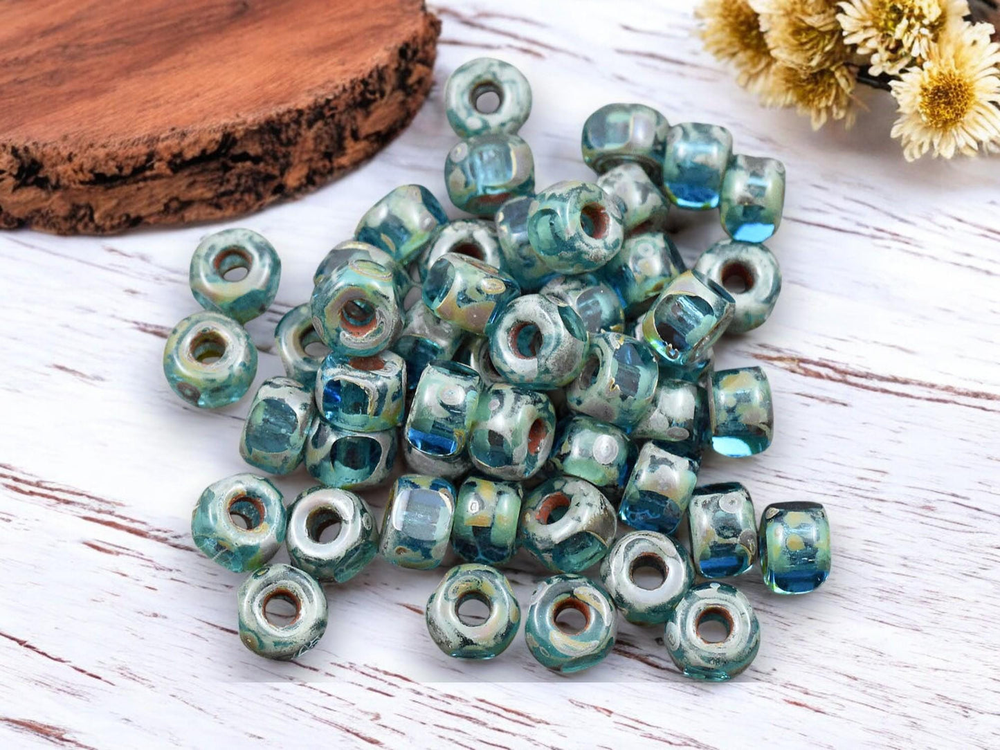 20g 3 Cut Aqua Travertine 2/0 Matubo Beads