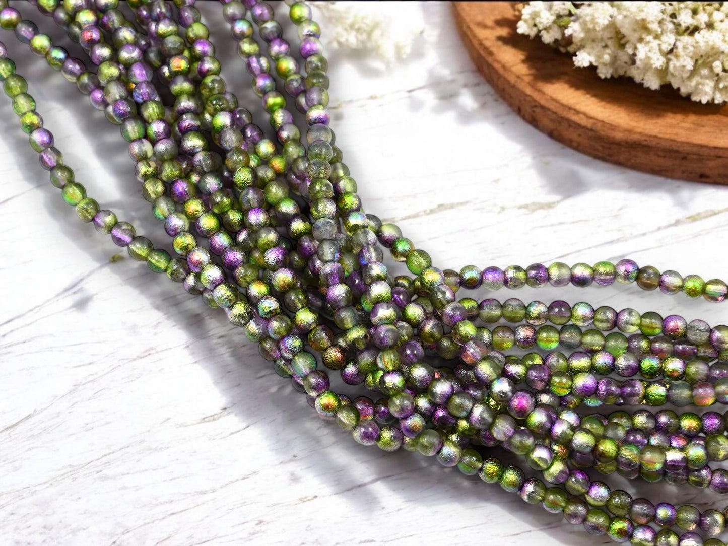 Czech Glass Beads - Round Beads - Druk Beads - 4mm Beads - Etched Beads - 50pcs - (2091)