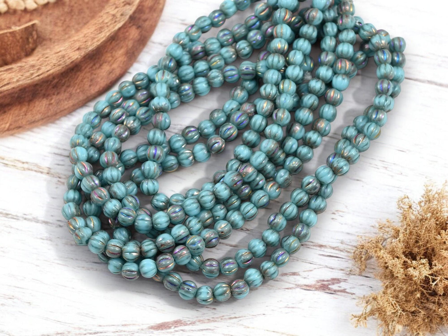 Czech Glass Beads - Melon Beads - Round Beads - Picasso Beads - Spacer Beads - 4mm - 50pcs - (203)