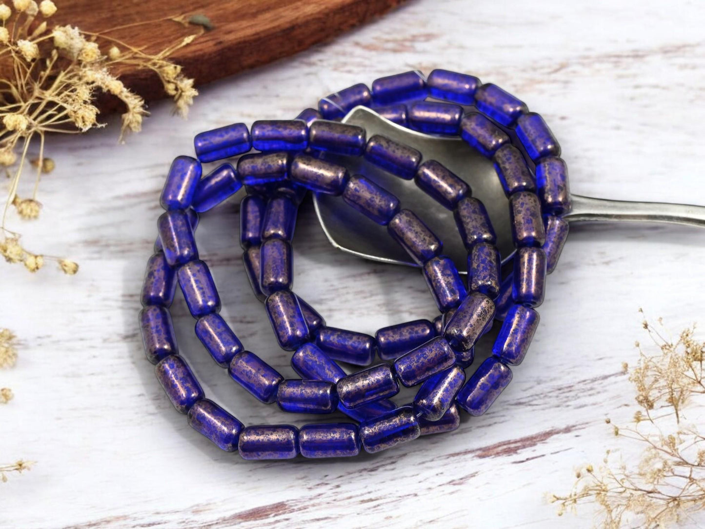 Tube Beads - Czech Glass Beads - Etched Beads - Picasso Beads - 9x5mm - 16pcs - (790)