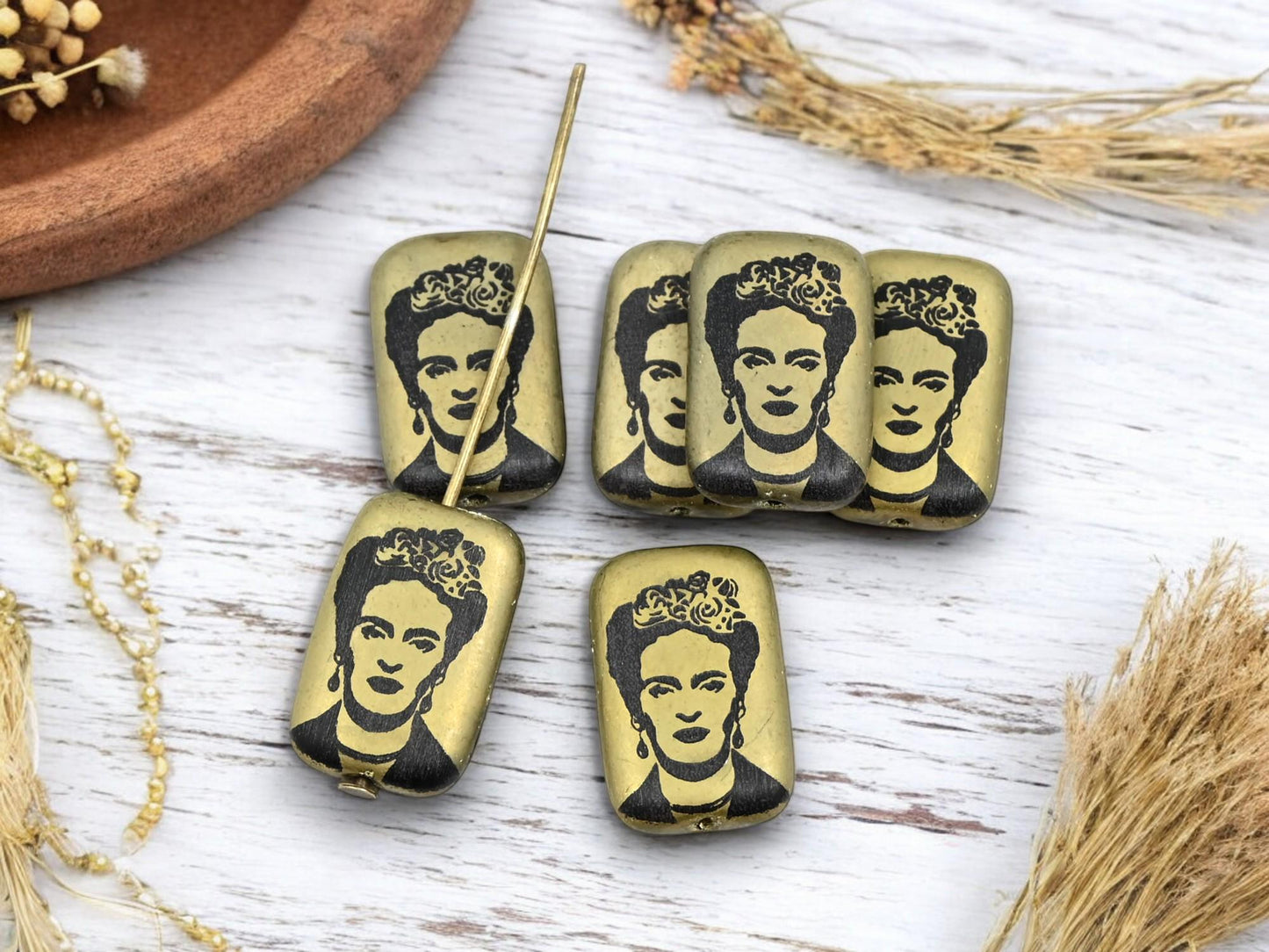 Czech Glass Beads - Cultural Beads - Laser Etched Beads - Laser Tattoo Beads - 19x12mm - 6pcs - (5689)