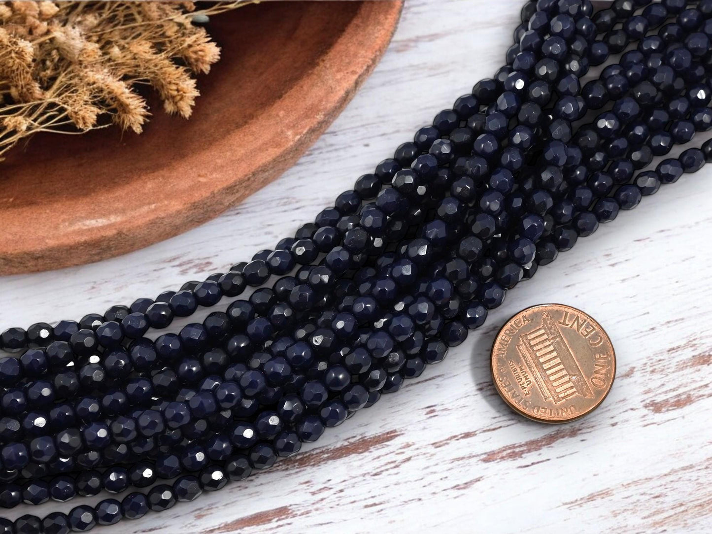 Czech Glass Beads - Fire Polished Beads - Navy Blue Beads - Round Beads - 4mm - 50pcs - (2781)