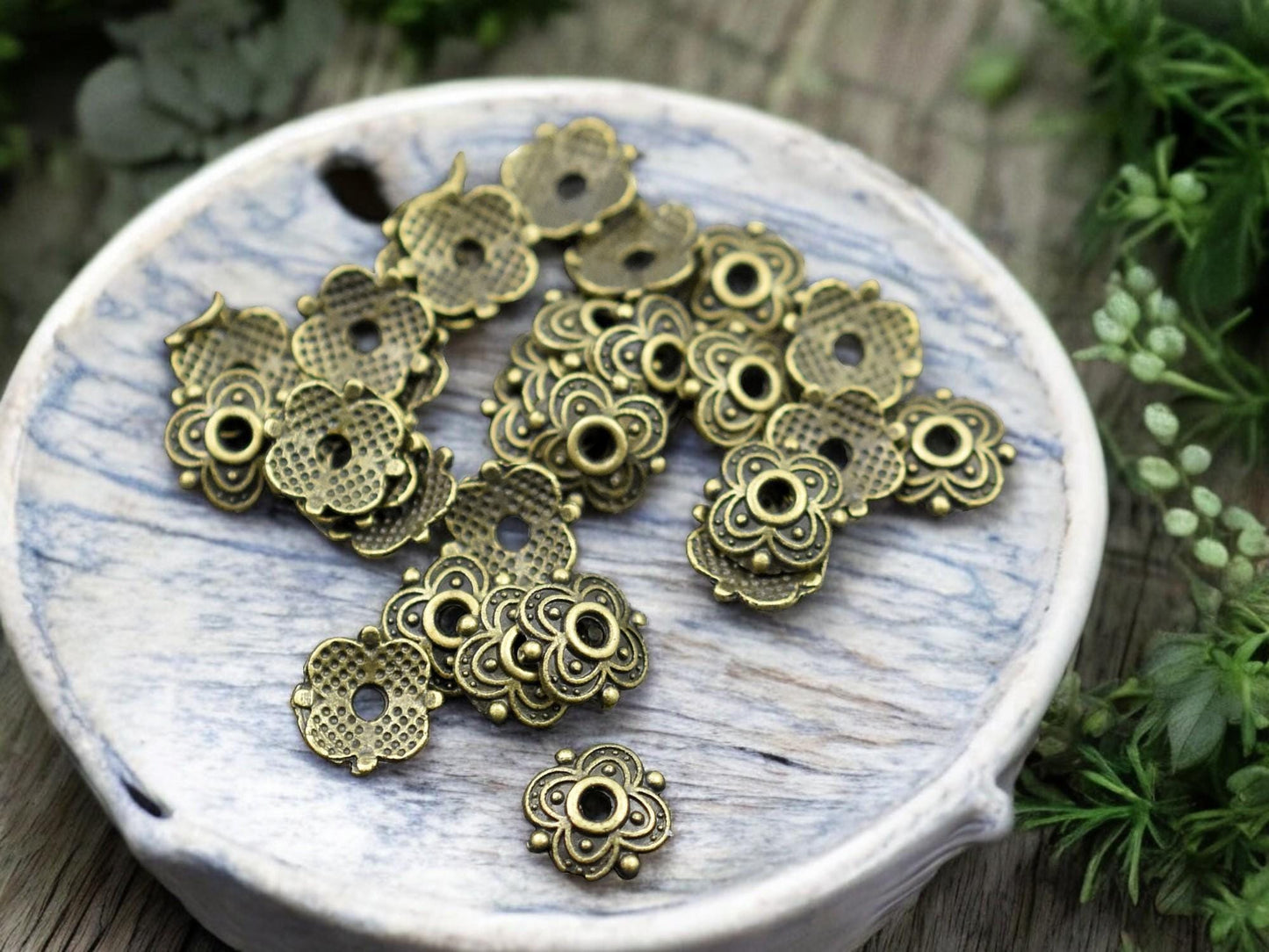 *100* 8mm Antique Bronze Bead Caps