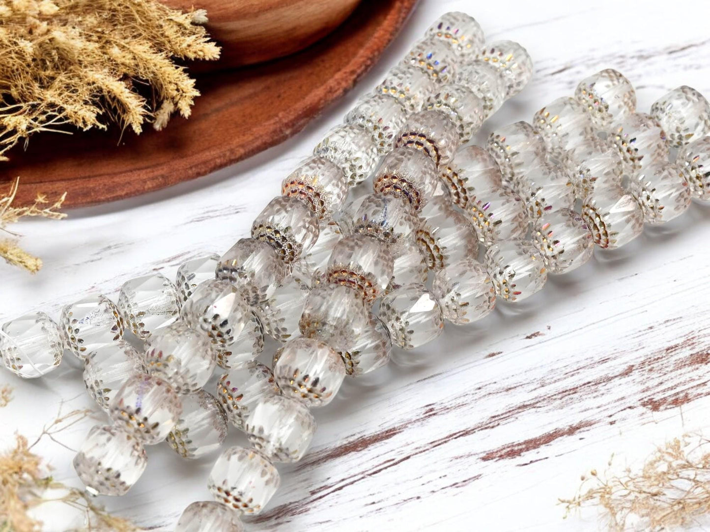 Czech Glass Beads - Cathedral Beads - Fire Polish Beads - Picasso Beads - 12pcs - 10mm - (2565)