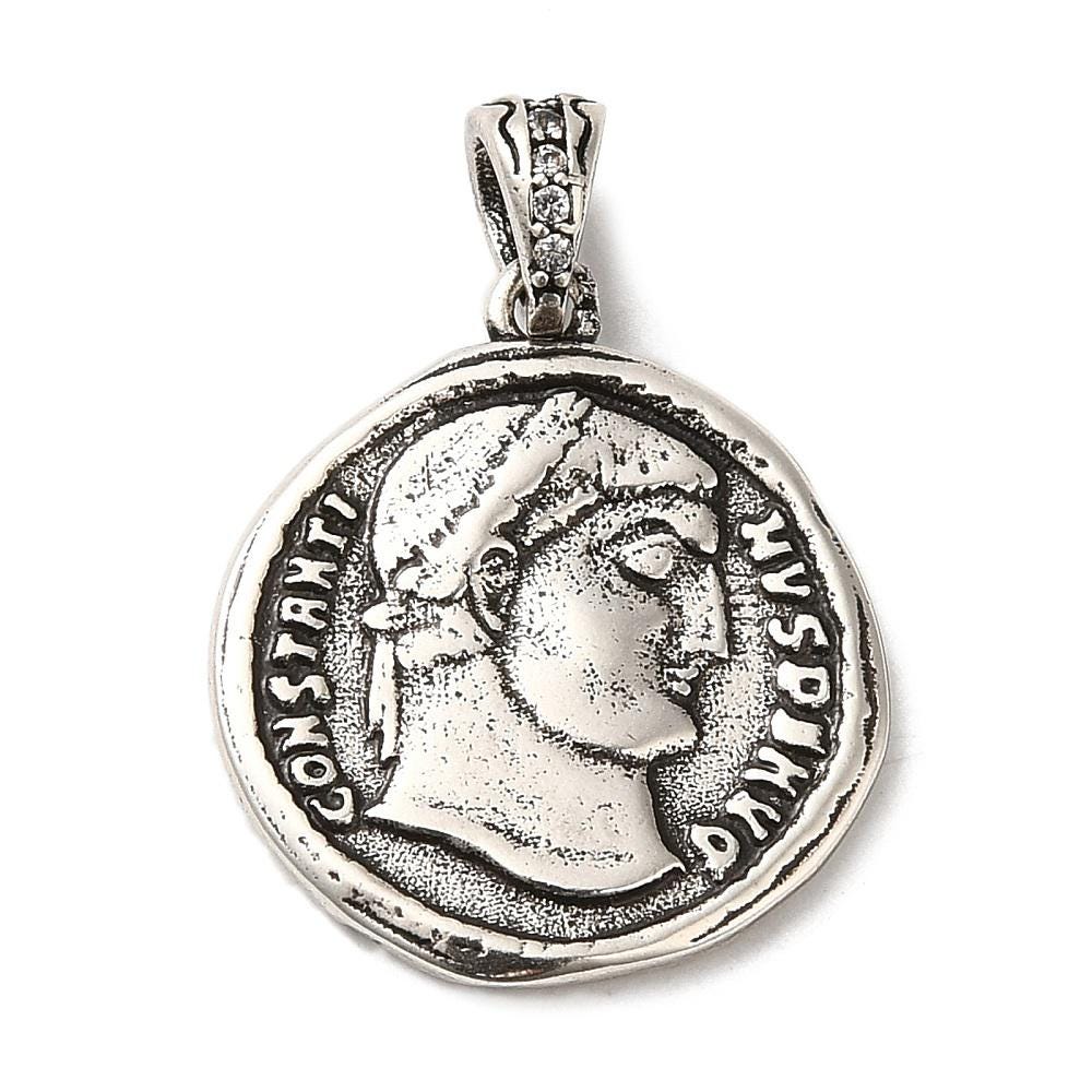 *2* 20x18mm Antique Silver Plated Brass Roman Coin Charm Pendants