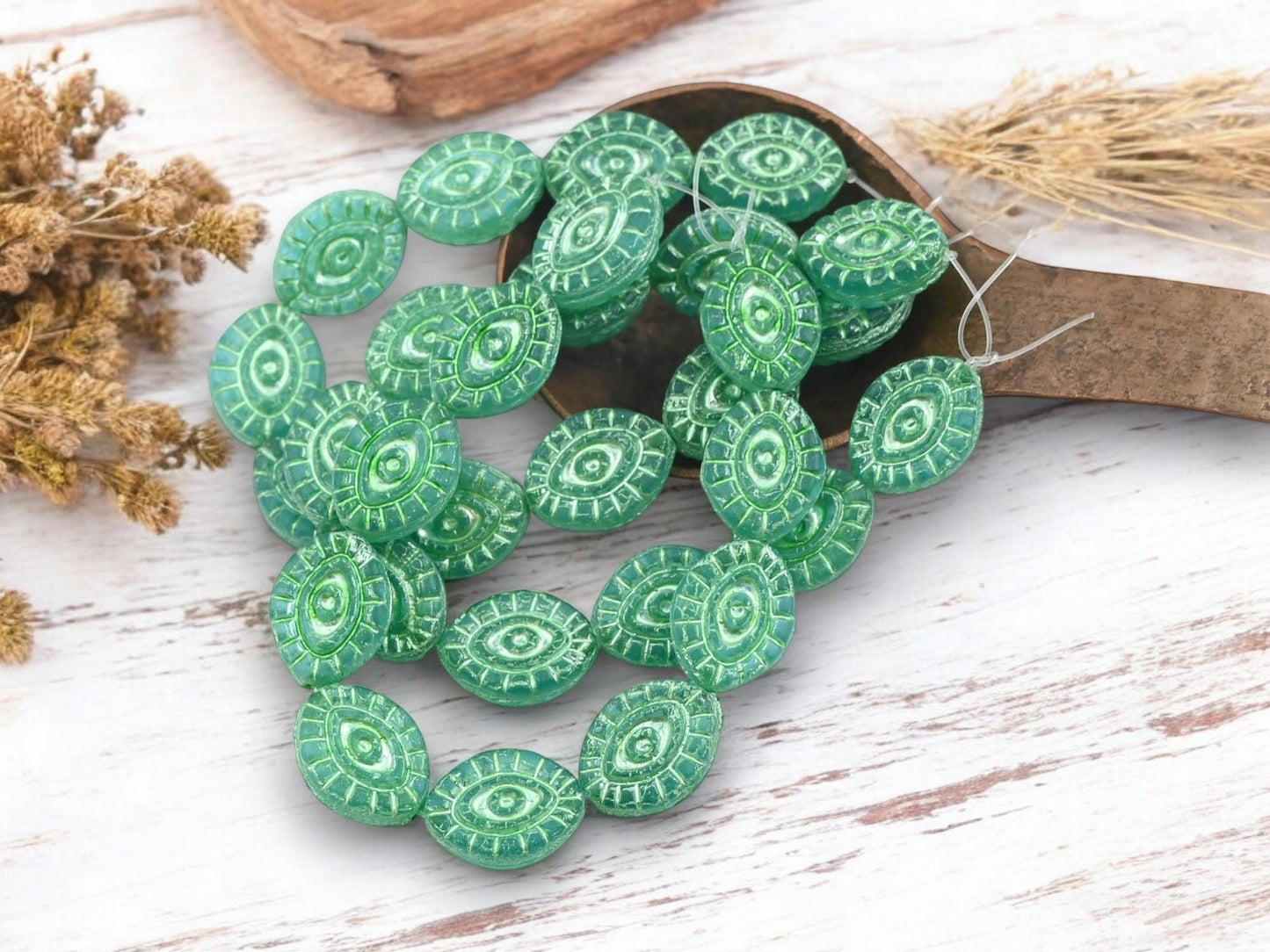 Czech Glass Beads - Evil Eye Beads - Mystic Eye Beads - Full Strand - 10pcs - 14x11mm - (3645)