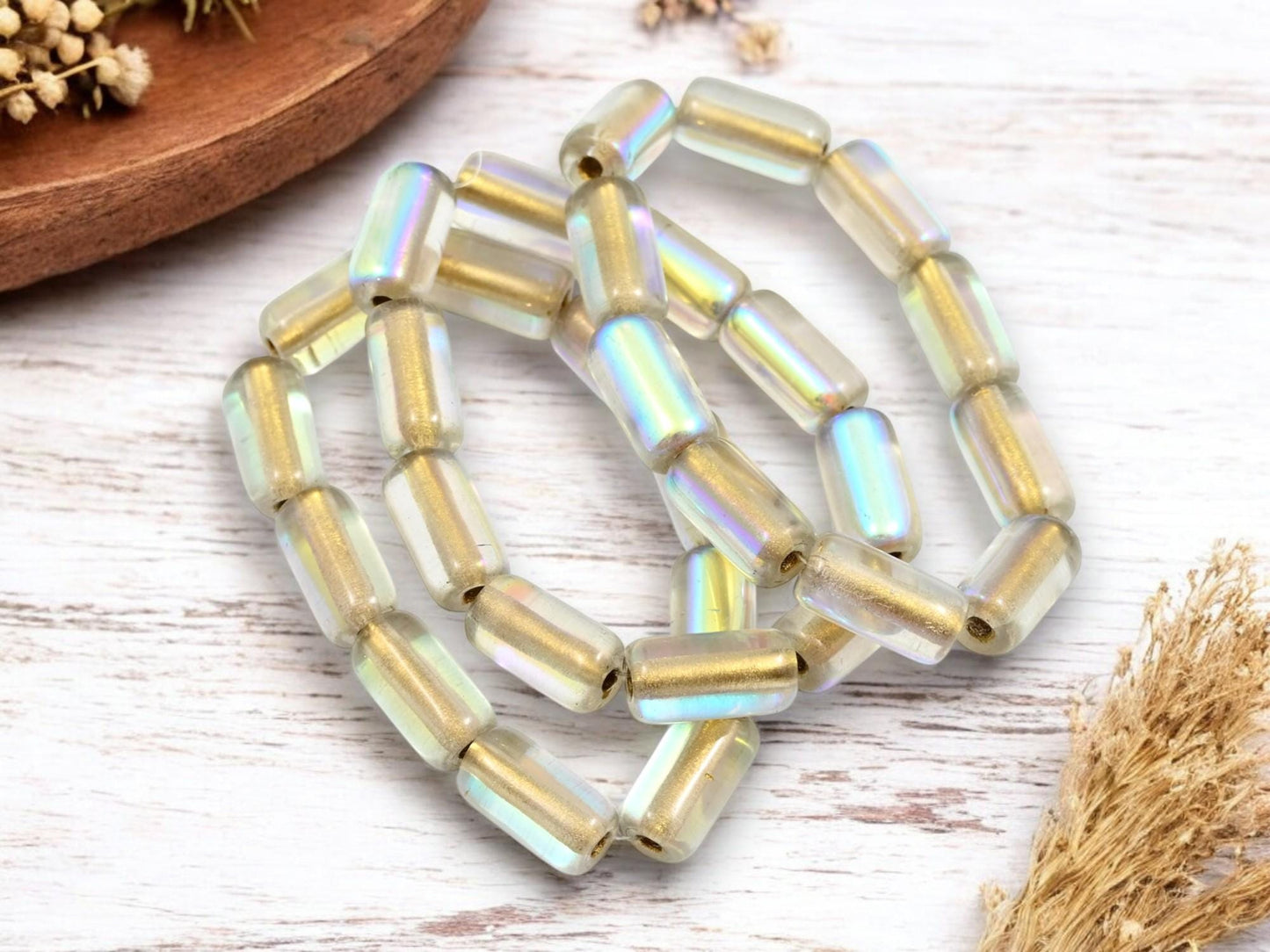 Czech Glass Beads - Tube Beads - Large Hole Beads - 14x7mm - 10pcs (4017)
