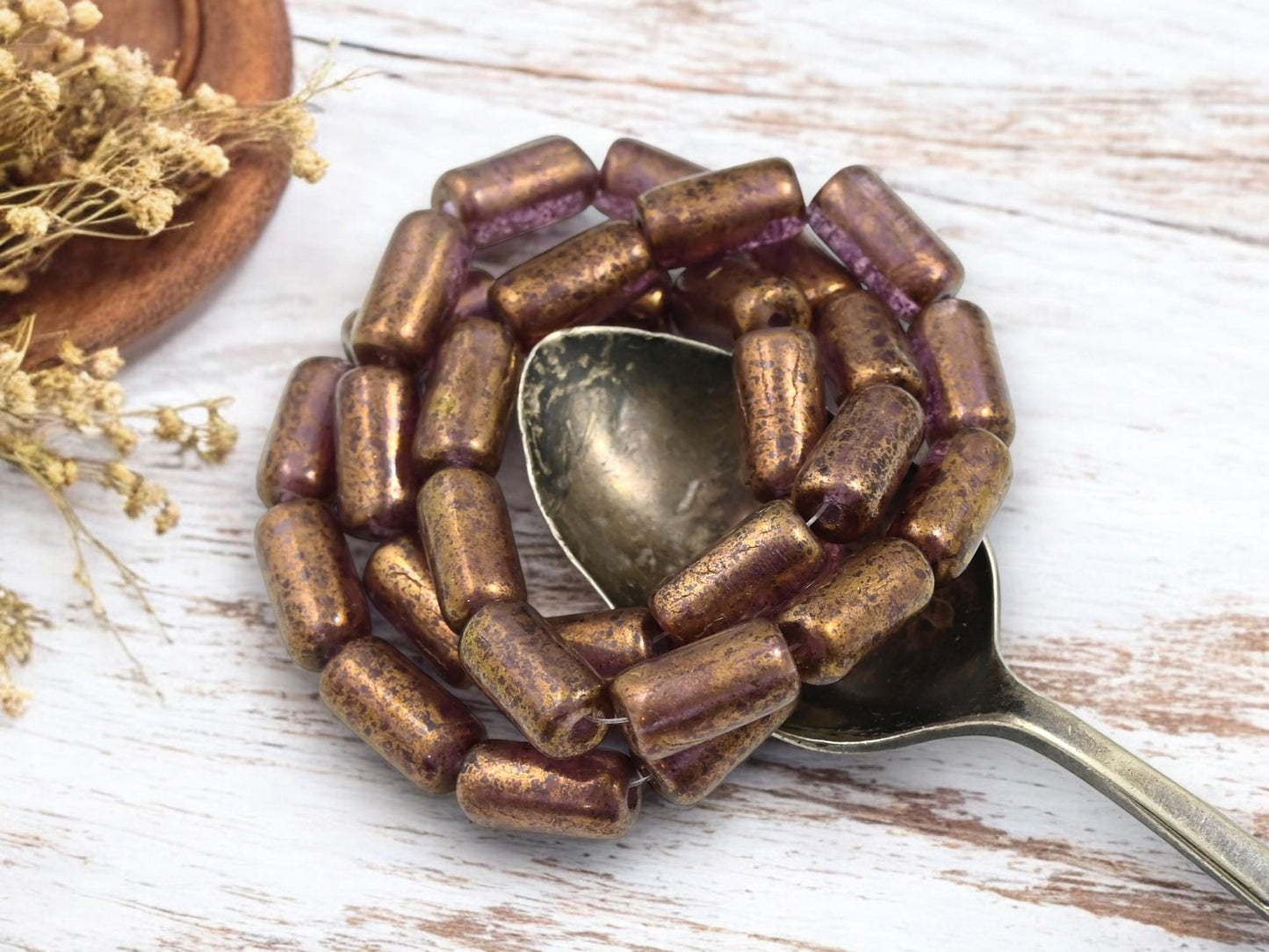 Czech Glass Beads - Picasso Beads - Tube Beads - Cylinder Beads - Large Hole Beads - 14x7mm - 10pcs (5100)