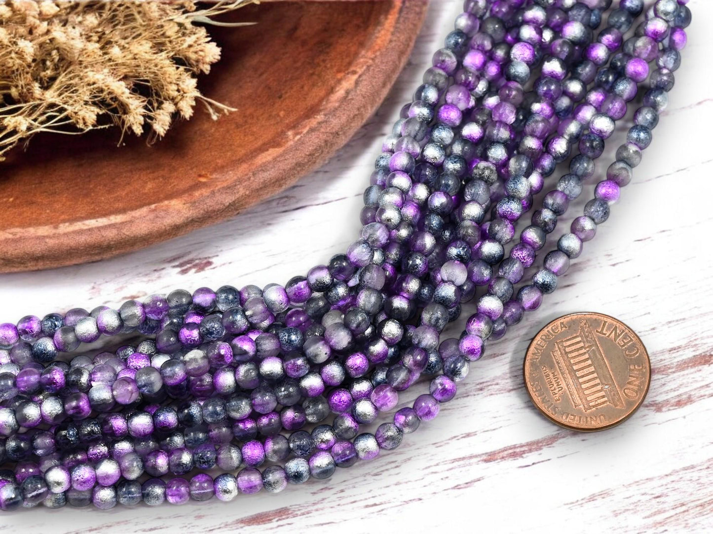 4mm Beads - Czech Glass Beads - Etched Beads - Round Beads - Druk Beads - 50pcs - (2152)