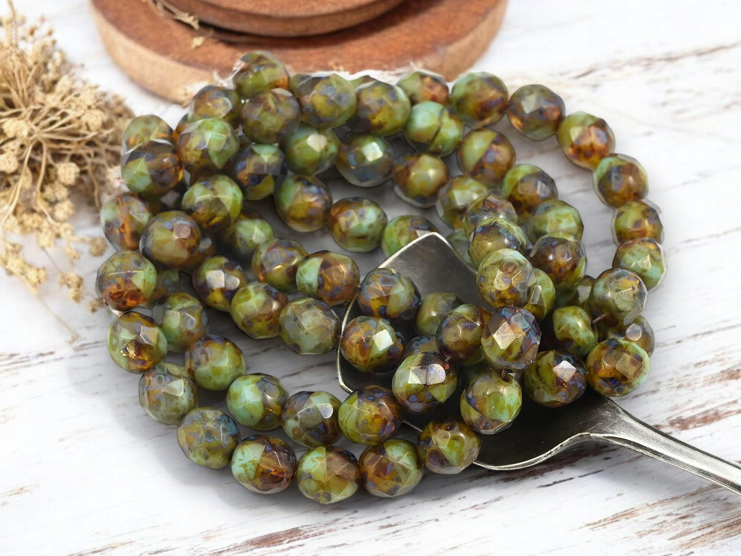 Picasso Beads - Czech Glass Beads - Fire Polished Beads - Round Beads - Faceted Beads - 8mm - 20pcs - (3002)