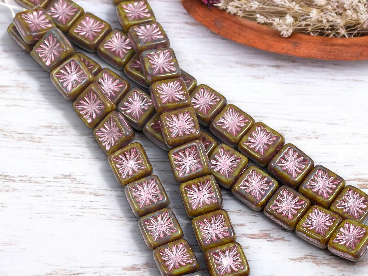 Picasso Beads - Czech Glass Beads - Starburst Square - Square Beads - 10mm - 12pcs - (178)