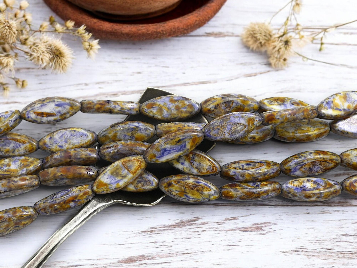 Czech Glass Beads - Picasso Beads - Spindle Beads - Marquise Beads - 18x7mm - 8pcs - (3146)