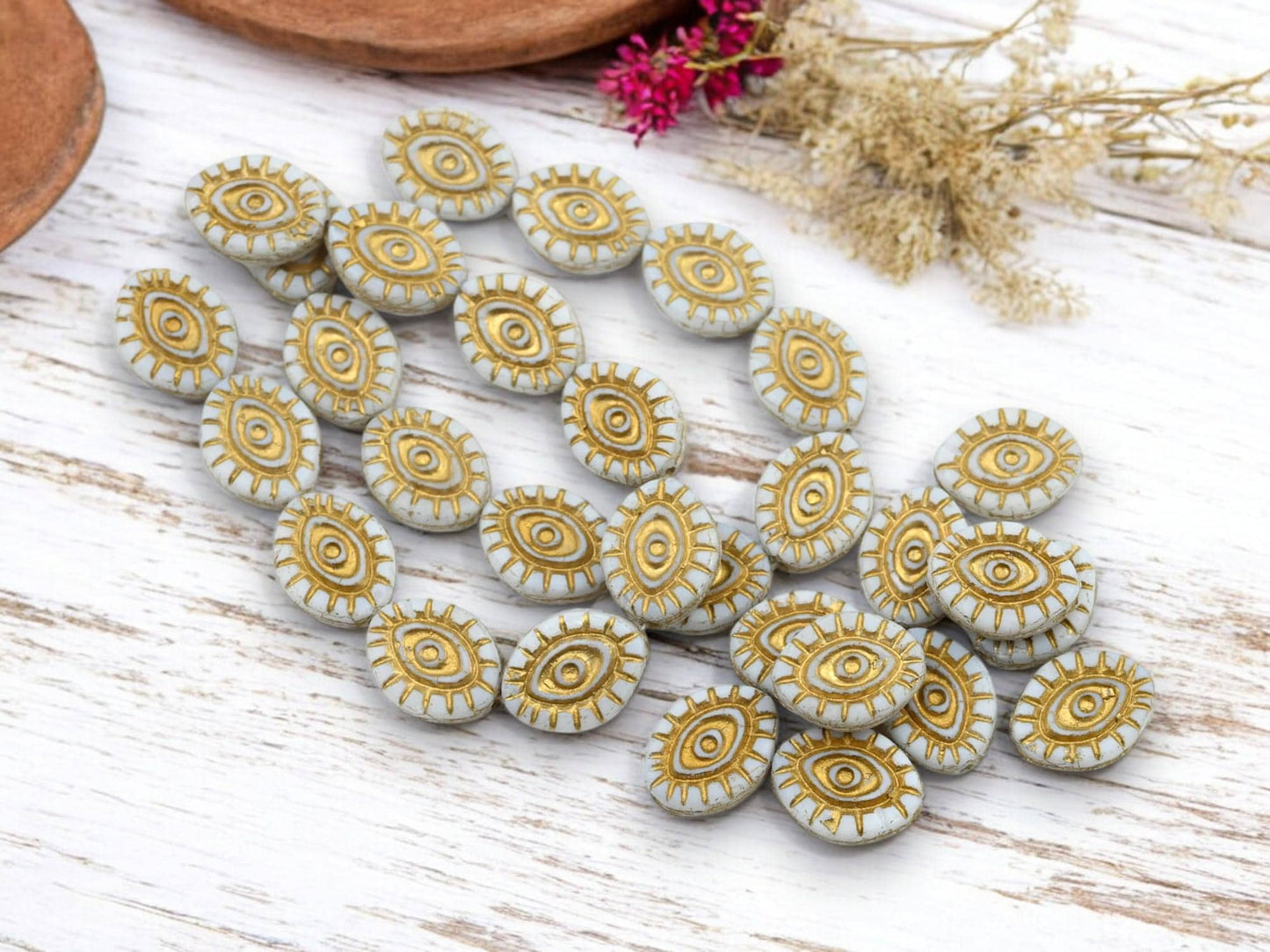 Czech Glass Beads - Evil Eye Beads - Mystic Eye Beads - Full Strand - 10pcs - 14x11mm - (4256)