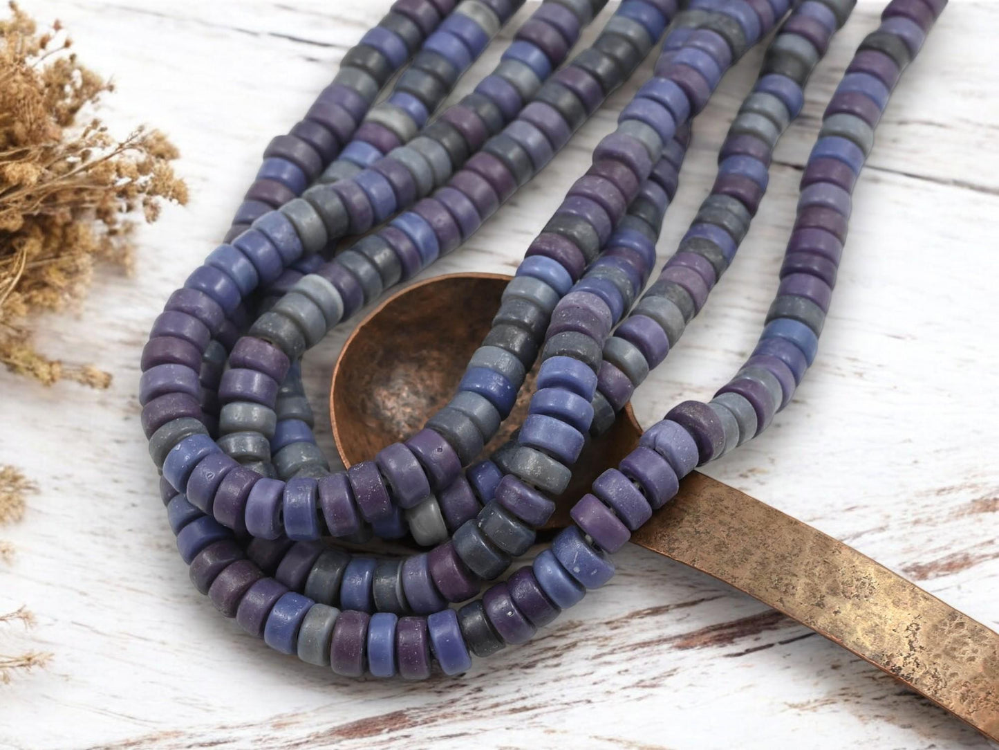 Recycled Glass Beads - Heishi Beads - Eco-Friendly Beads - Indonesian Beads - 8x4mm - 20" Strand - (B690)