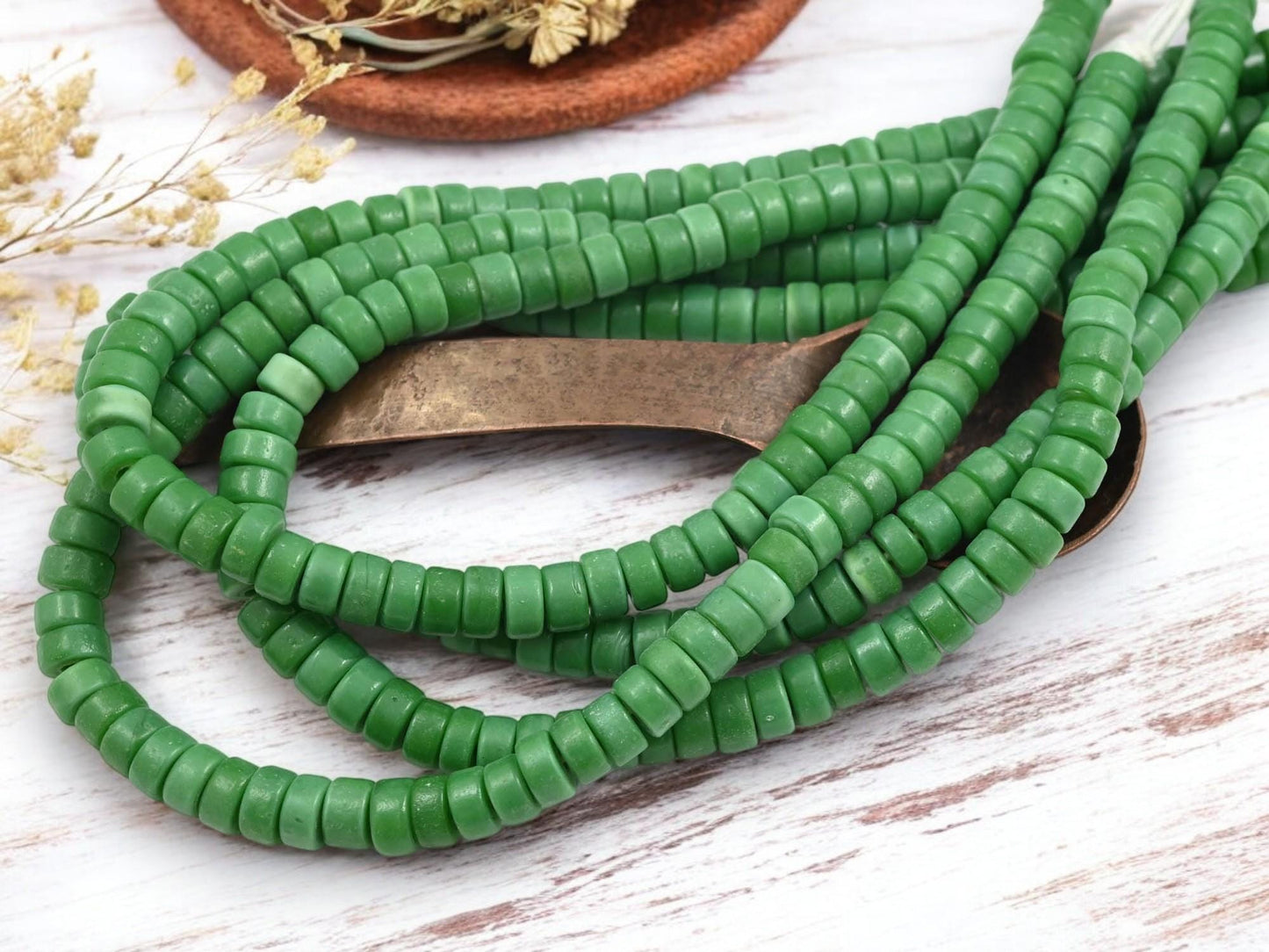 Heishi Beads - Eco-Friendly Beads - Indonesian Beads - Recycled Glass Beads - 8x4mm - 20" Strand - (5156)
