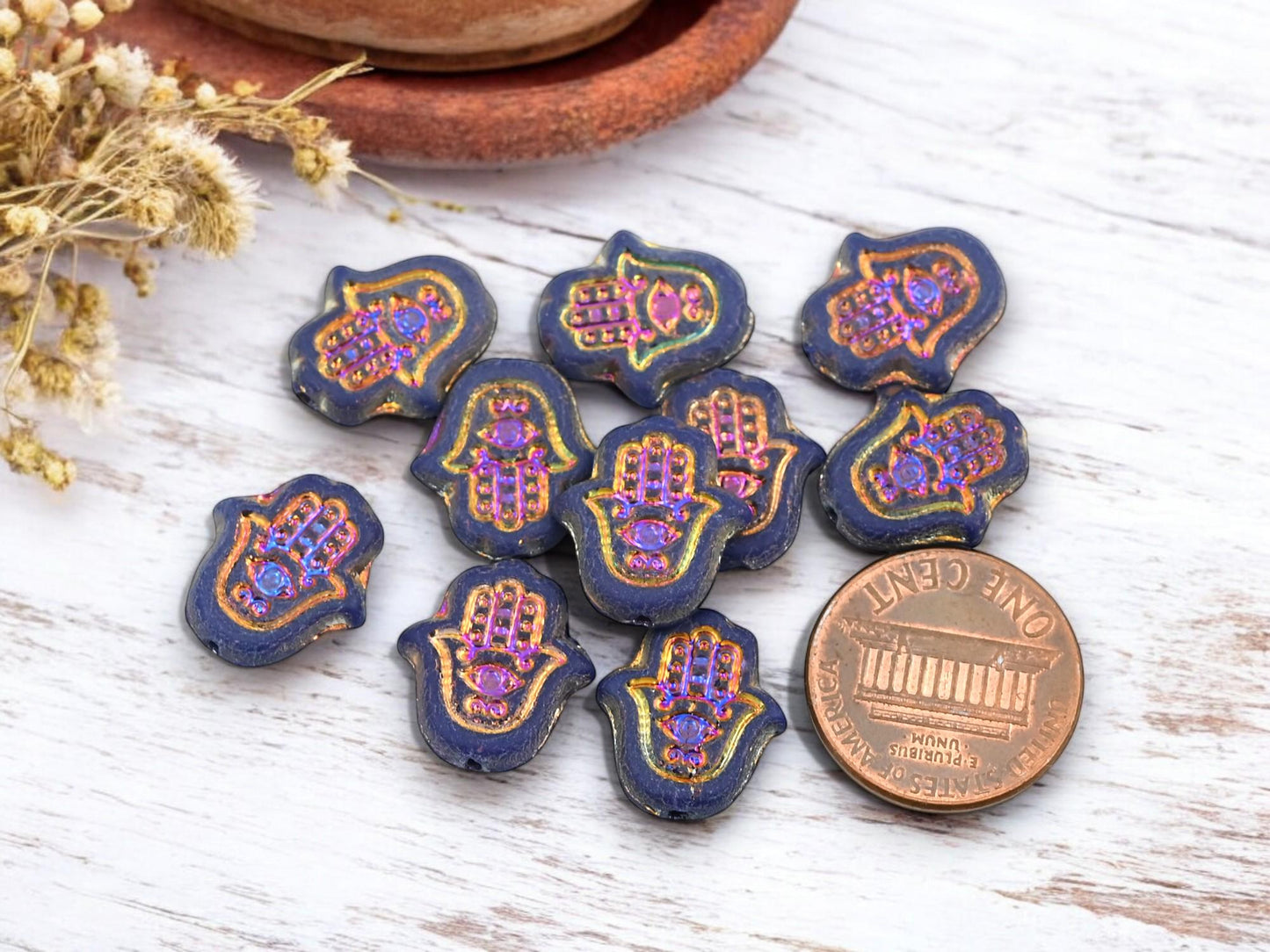 Czech Glass Beads - Hamsa Beads - Hamsa Hand - Hand Beads - 10pcs - 15x14mm - (3594)