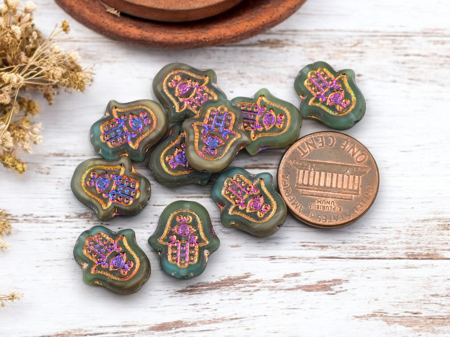 Czech Glass Beads - Hamsa Beads - Hamsa Hand - Hand Beads - 10pcs - 15x14mm - (1187)