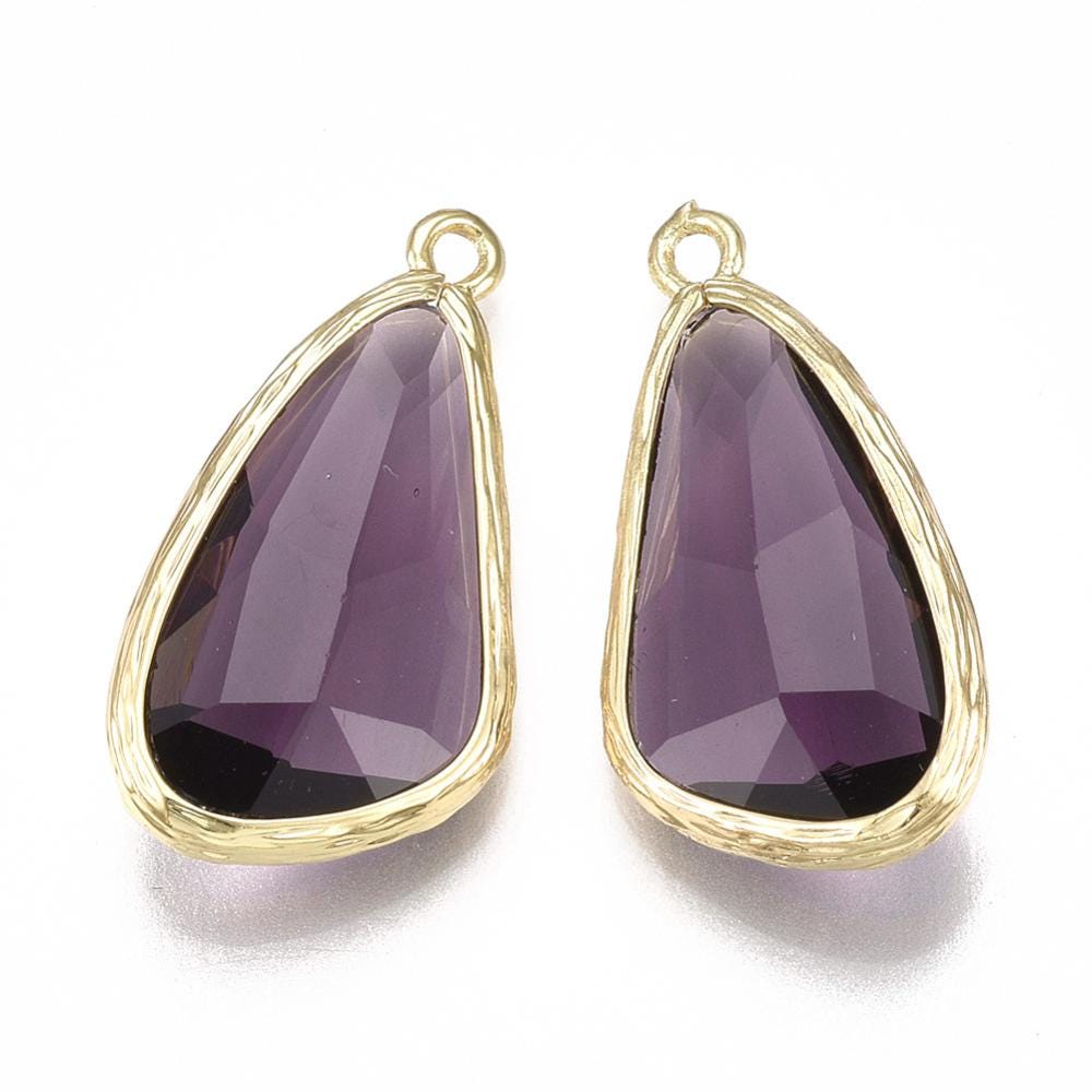 Glass Charm Pendant - Bezel Charm - Teardrop Charm - Gold Pendant - 29x14mm - 2pcs - (2252)