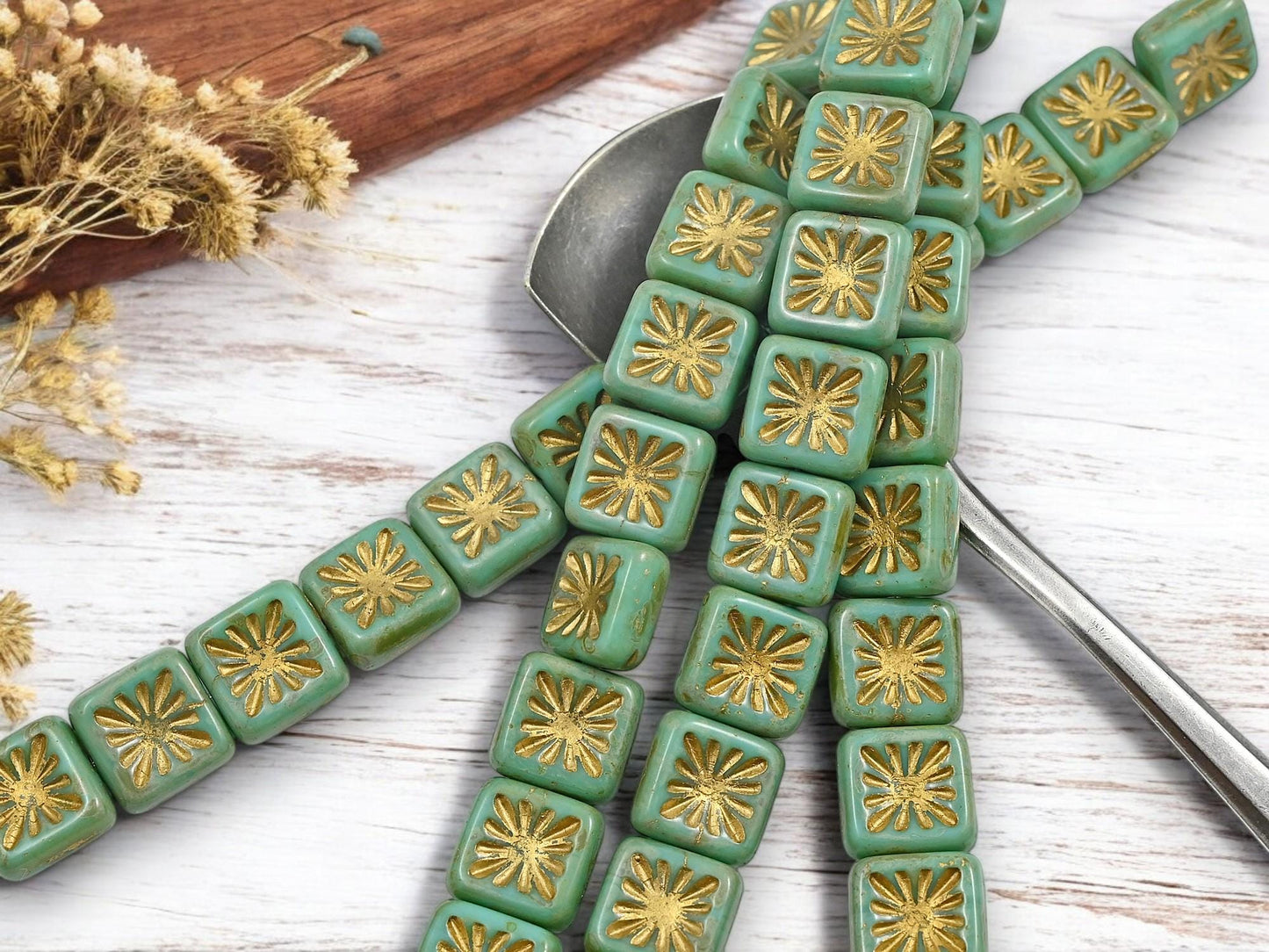 Czech Glass Beads - Picasso Beads - Square Beads - 10mm - 12pcs - (6171)