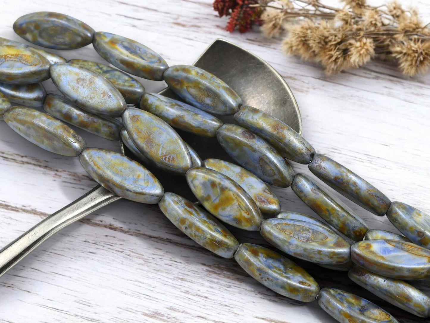 Czech Glass Beads - Picasso Beads - Spindle Beads - Marquise Beads - 18x7mm - 8pcs - (2289)