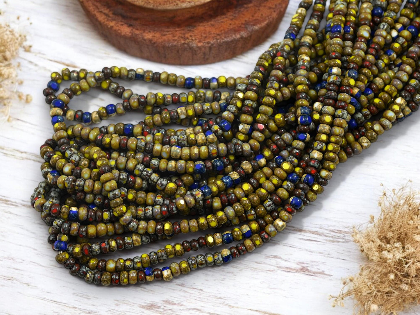 Picasso Seed Beads - Aged Picasso Beads - Czech Glass Beads - Trica Beads - Size 6 Seed Beads - 6/0 - 20" Strand - (5467)