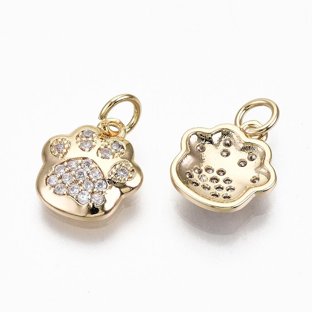 Gold Charms - Paw Charms - Dog Charms - Metal Charms - Micro Pave Charms - CZ Charms - 5pc - 12x11mm - (1737)