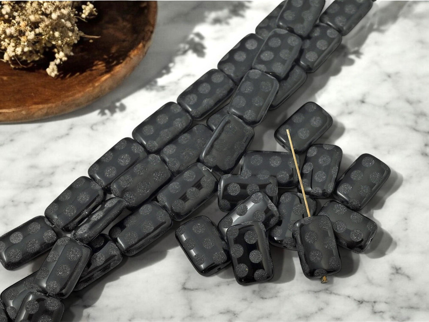 Czech Glass Beads - Black Beads - Seasonal Beads - Picasso Beads - Halloween Beads - 19x12mm - 11pcs - (B141)