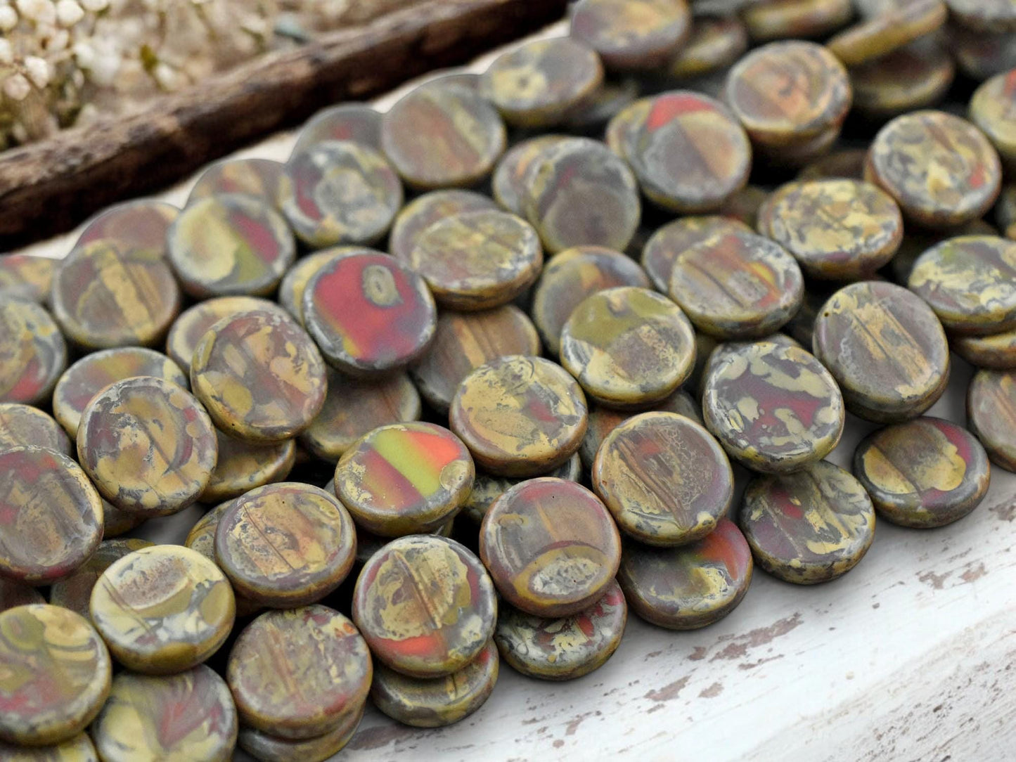 *6* 15mm Blended Orange & Red Travertine Coin Beads