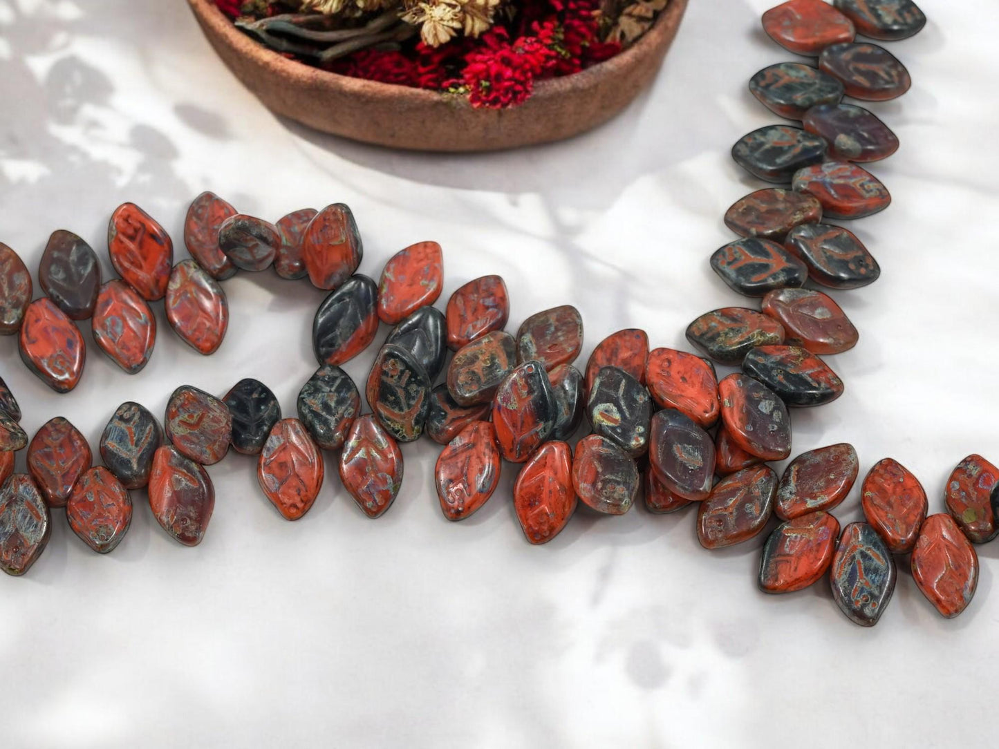 Picasso Beads - Czech Glass Beads - Leaf Beads - Top Drilled Leaf - Czech Glass Leaves - 12x8mm - 40pcs - (530)