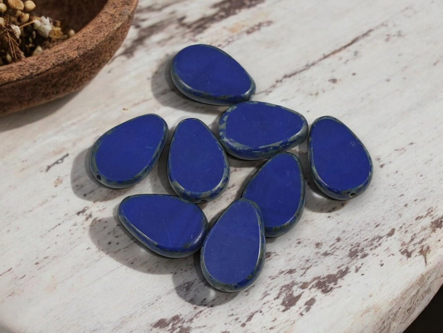 *8* 12x18mm Opaque Navy Blue Picasso Table Cut Flat Teardrop Beads