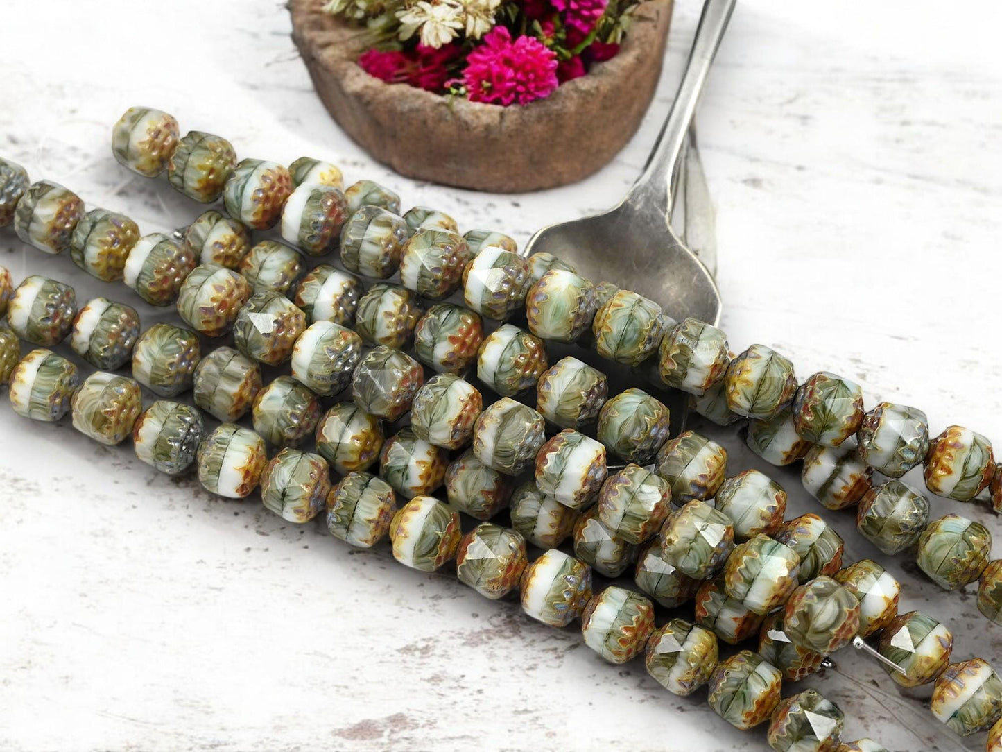 Picasso Beads - Czech Glass Beads - Fall Color Beads - Cathedral Beads - Fire Polish Beads - 15pcs - 8mm - (1278)