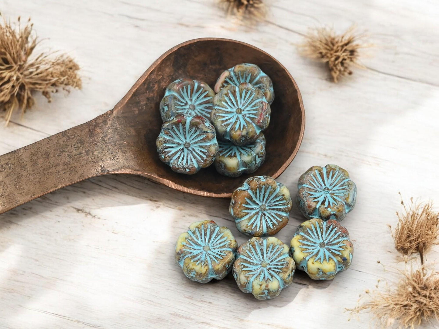 Picasso Beads - Czech Glass Beads - Hibiscus Flower Beads - Czech Flower Beads - Hawaiian Flower Beads - 10pcs - 14mm - (5471)