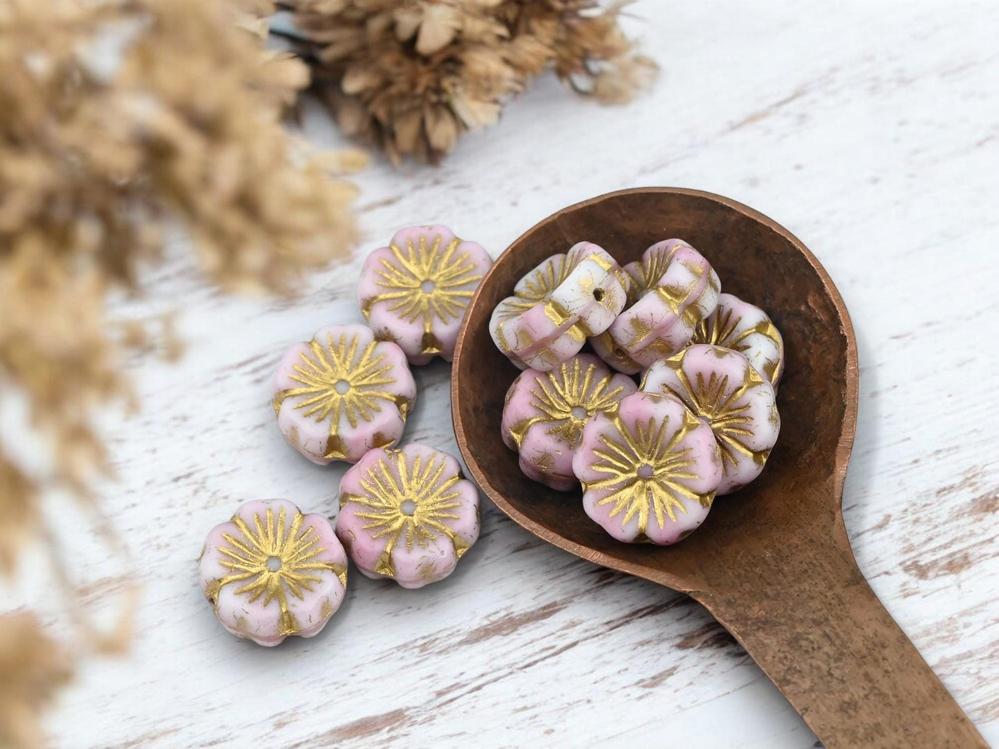 Czech Flower Beads - Picasso Beads - Czech Glass Beads - Hibiscus Flower Beads - Hawaiian Flower Beads - 10pcs - 14mm - (4328)