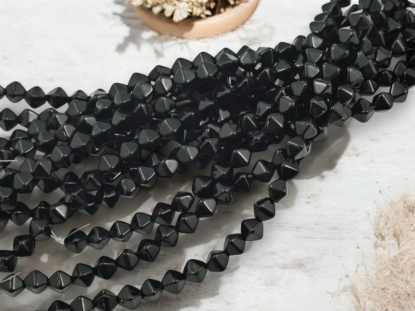 Czech Glass Beads - Black Beads - Lucerna Bicone - Bicone Beads - Spacer Beads - 6mm - 25pcs - (1810)