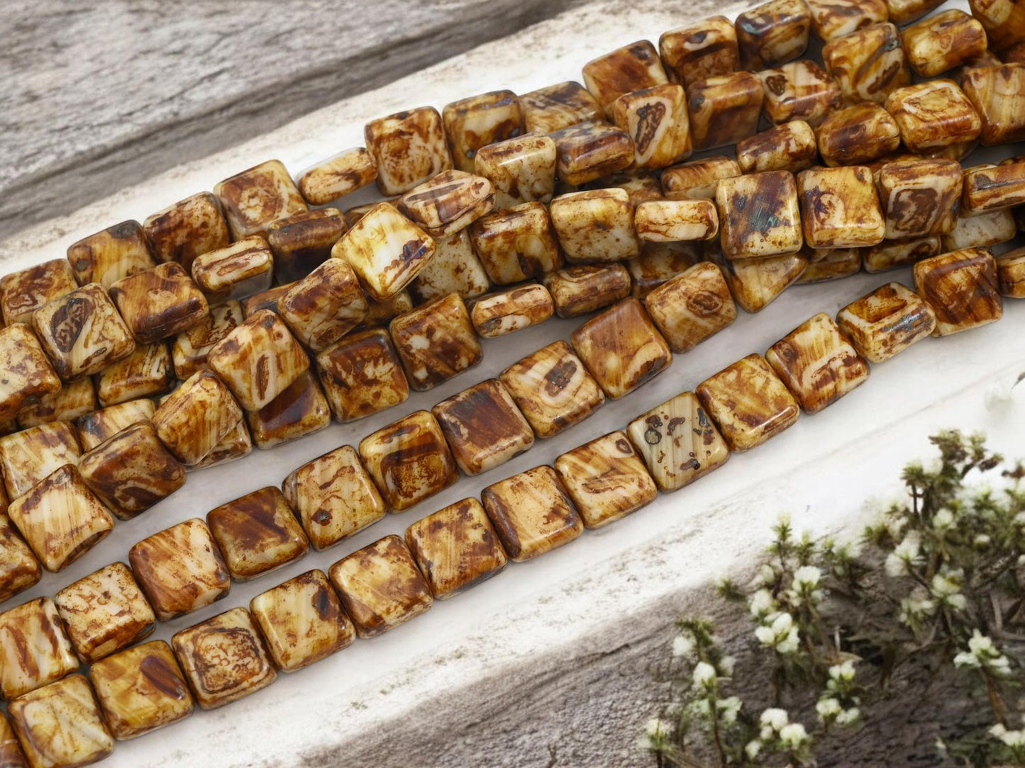 Picasso Beads - Czech Glass Beads - Square Beads - Vintage Czech Beads - 10mm - 18pcs - (6158)