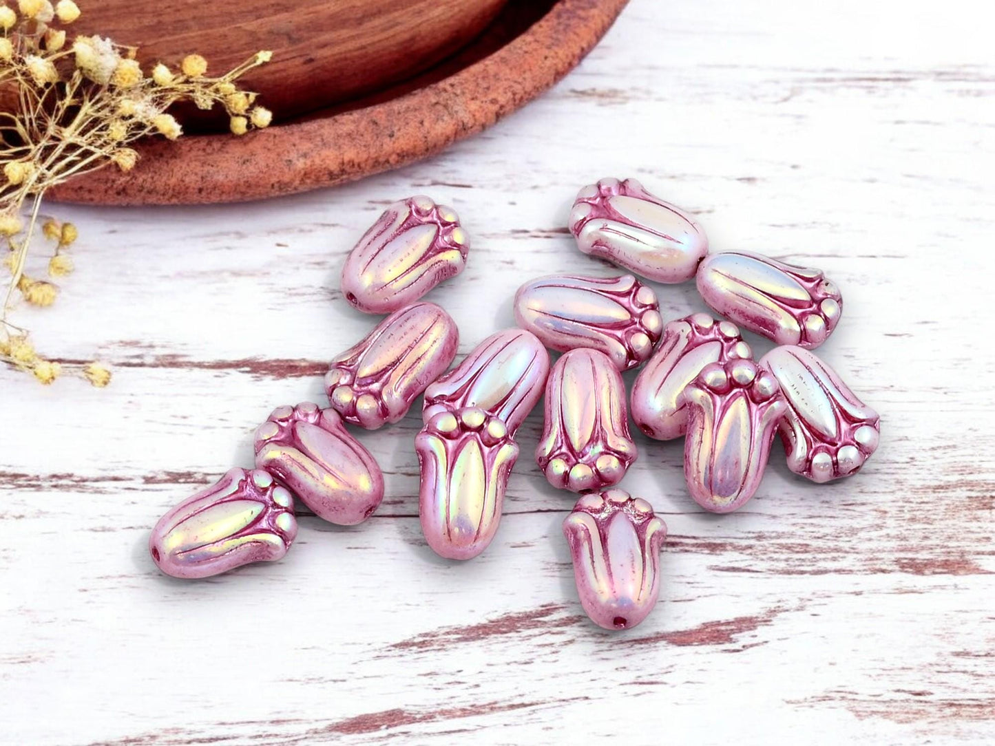 Czech Glass Beads - Flower Beads - Tulip Beads - Czech Glass Flowers - Czech Flower Beads - 12x8mm - (2276)