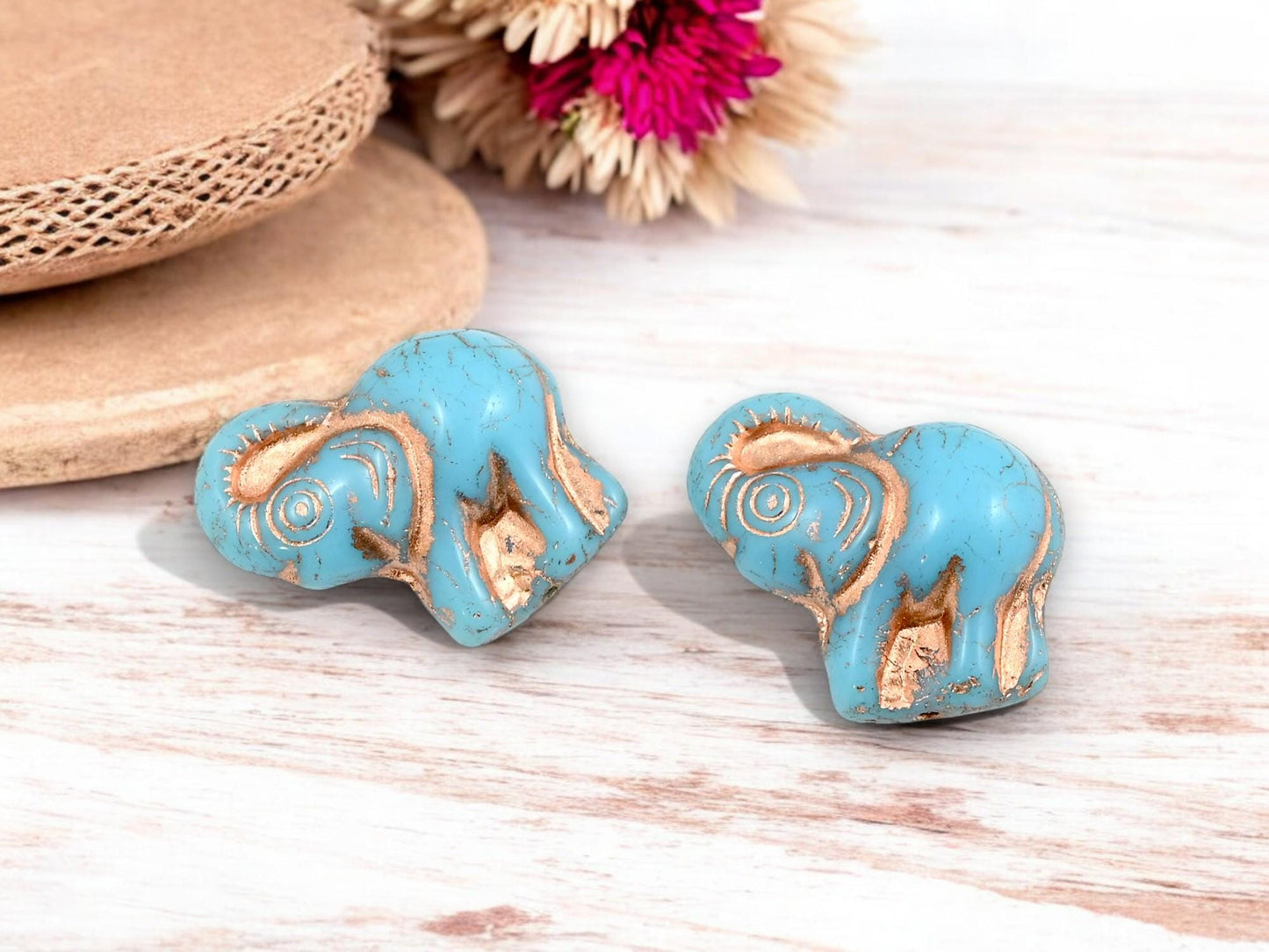 Czech Glass Beads - Elephant Beads - Elephant Pendant - Lucky Elephant - Elephant Charm - 21x20mm - 4pcs - (1174)