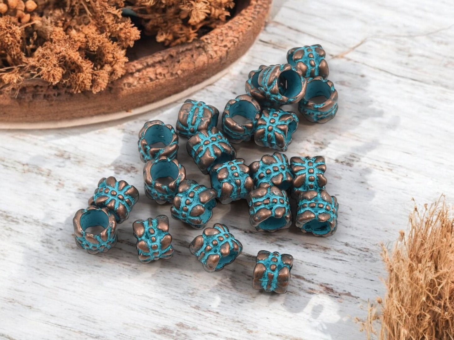 Metal Beads - Large Hole Beads - Patina Beads - Copper Beads - Spacer Beads - Metal Spacers - 8x6mm - 20pcs - (4622)