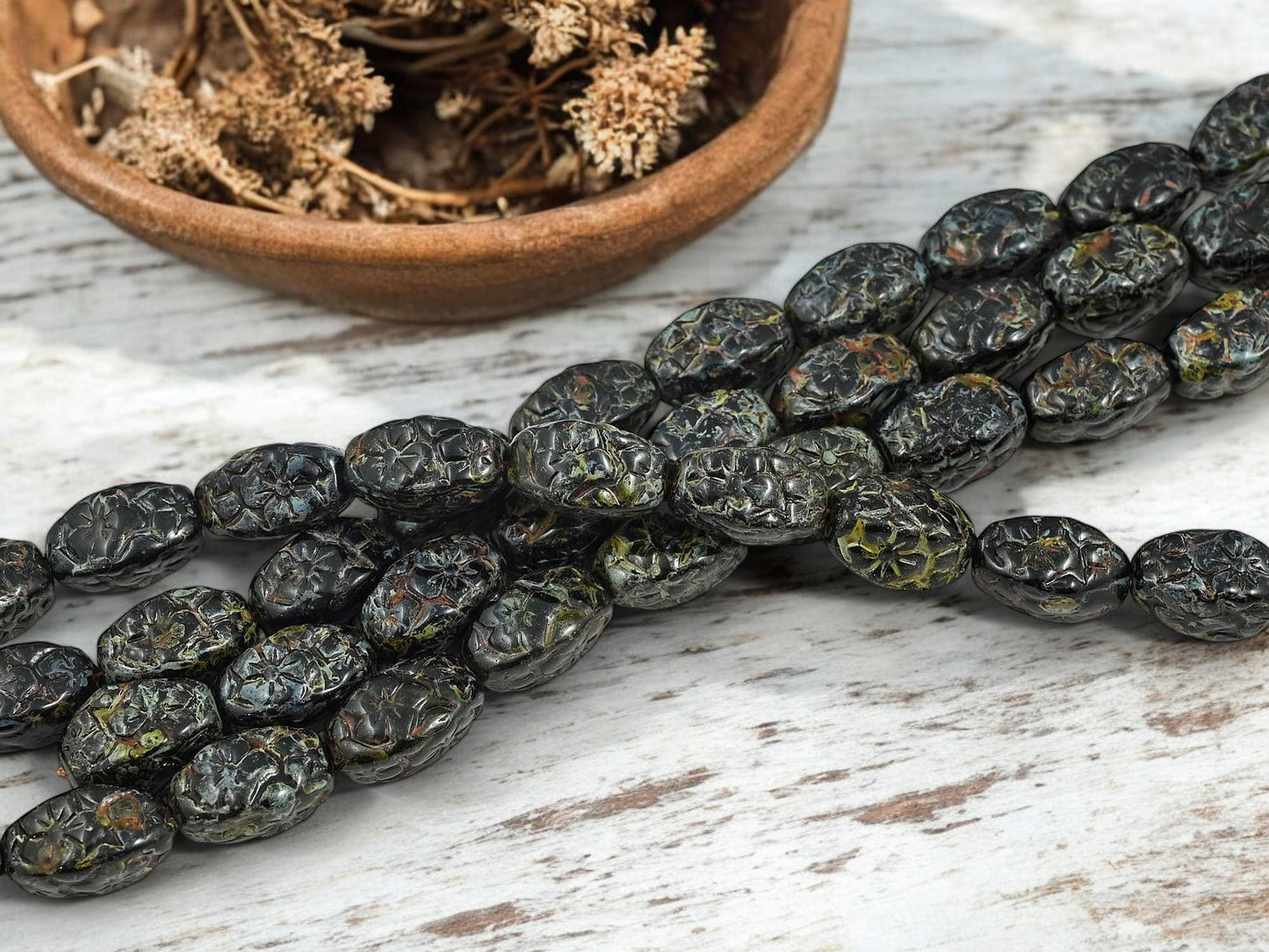 Picasso Beads - Vintage Beads - Czech Glass Beads - Black Beads - 14x8mm - Choose Your Qty