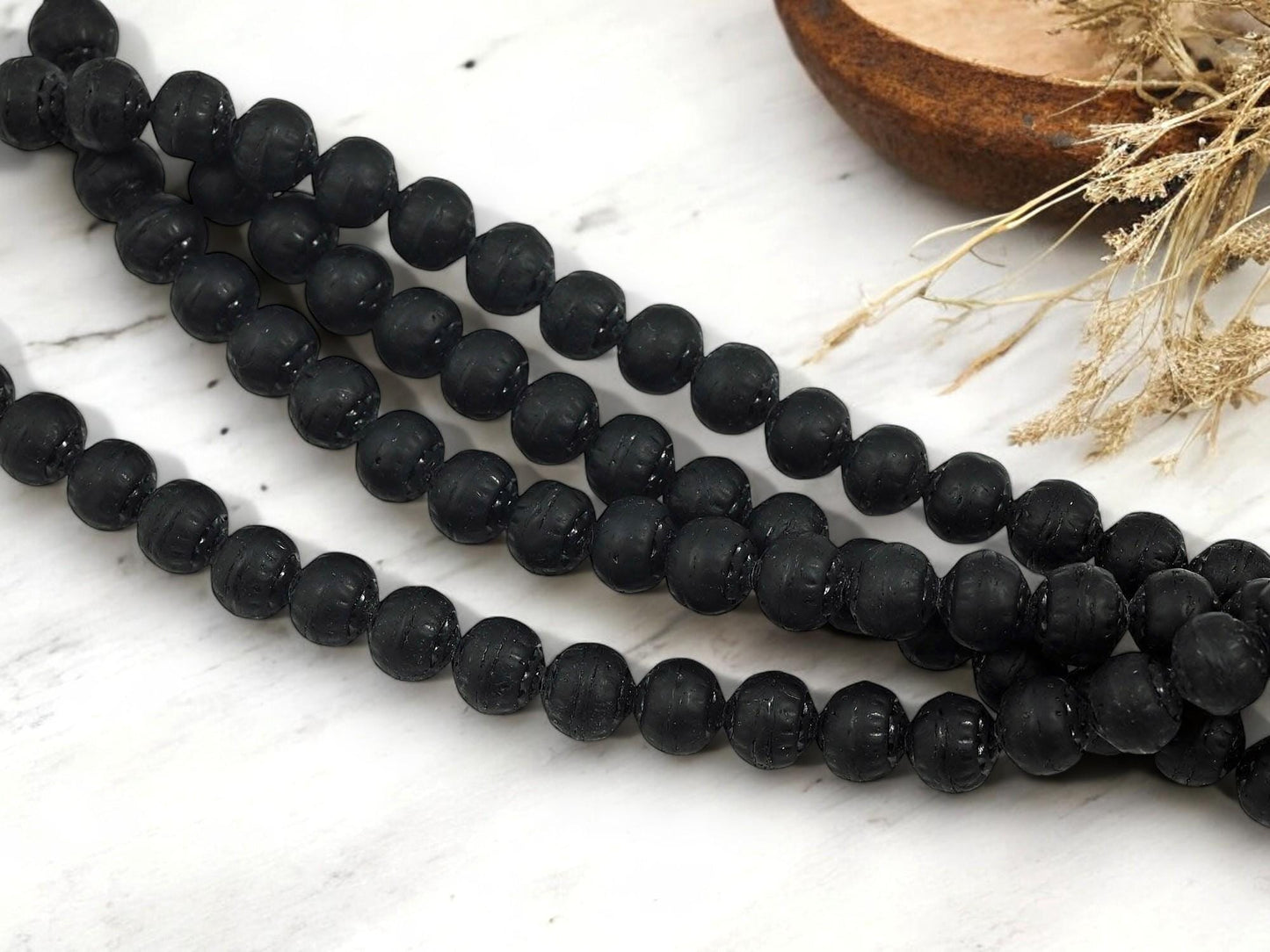 8mm Beads - Czech Glass Beads - Cathedral Beads - Barrel Beads - Round Beads - Matte Black - Jet Black - 25pcs - (B641)