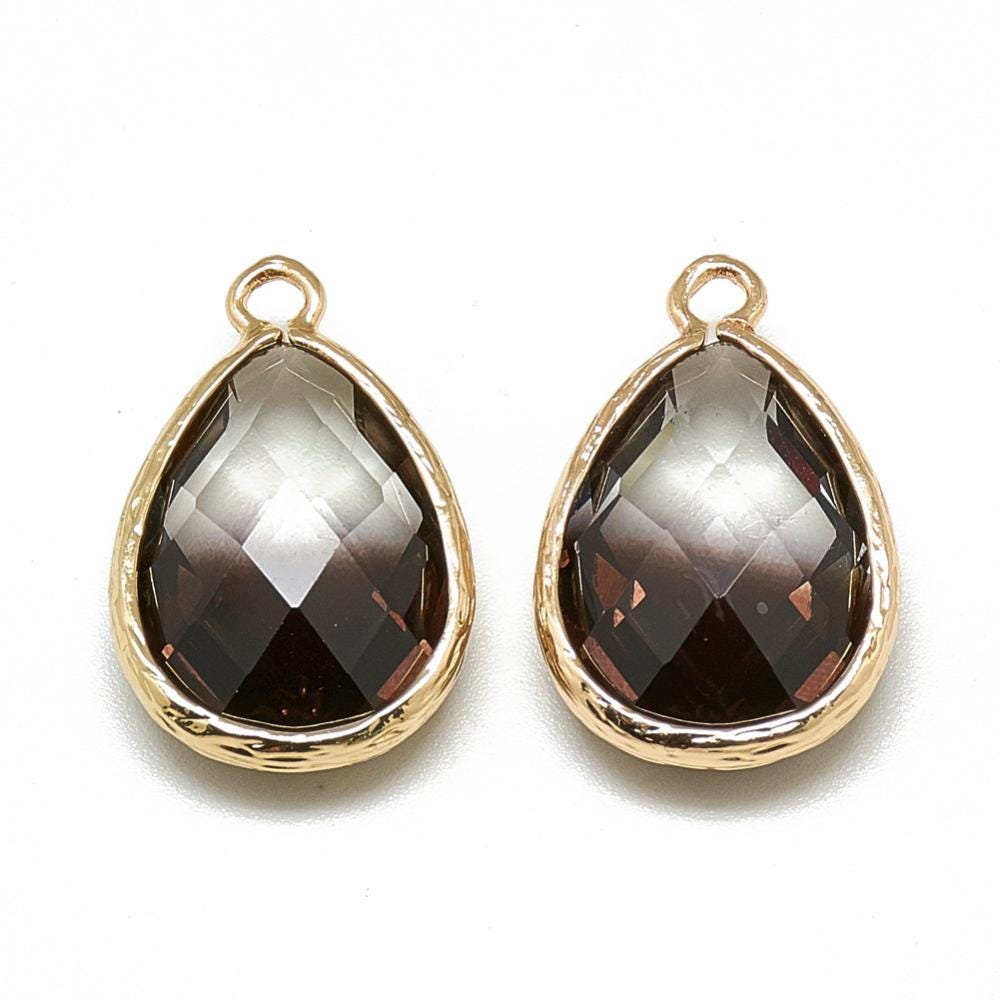 Glass Pendants - Bezel Pendant - Teardrop Pendant - Gold Pendant - 23x15mm - 5pcs - (3646)